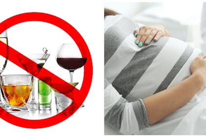 Alcohol warning icon | Woman rubbing pregnancy bump