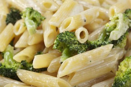 Bowl of broccoli and cream cheese pasta