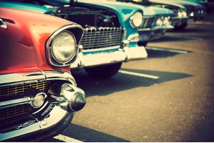 Vintage cars in car park