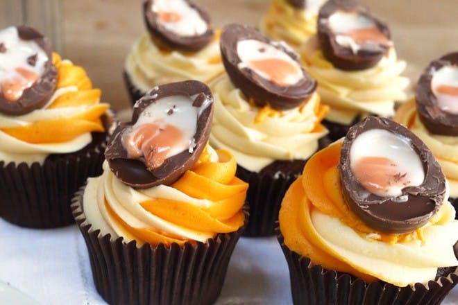 Cupcakes with half creme eggs on top