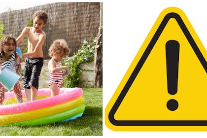 Kids in paddling pool | warning sign