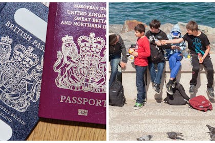 Left: British passports, old and new styleRight: Young teens on a school trip 