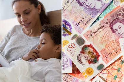 Mum and son reading / UK money
