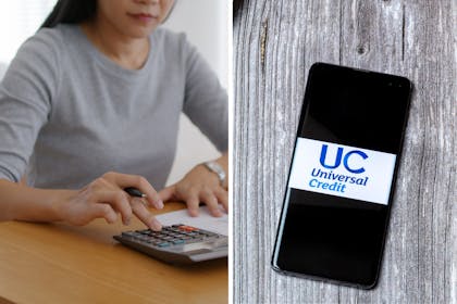 Woman using calculator/Universal credit on phone