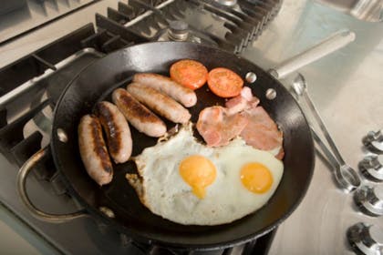 breakfast food in pan on stove