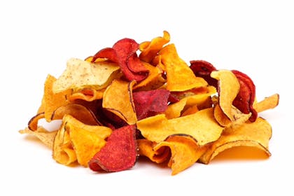 A pile of brightly coloured vegetable crisps 