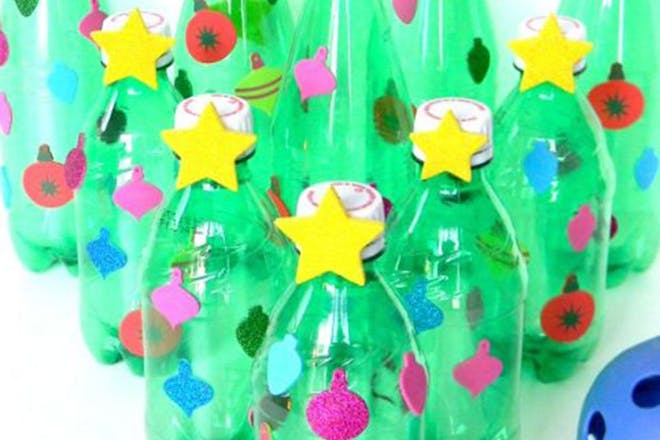 plastic bottles with christmas decorations