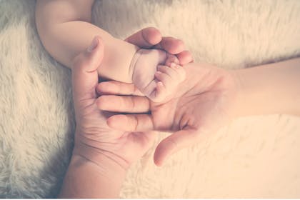 baby's hand in parents
