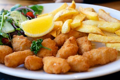 Plate of scampi and chips