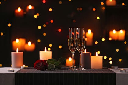 fairy lights, candles and champagne