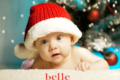 Baby in knitted Christmas hat