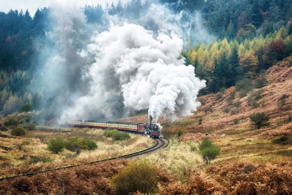 North Yorkshire Moors Railway steam train travelling through the Yorkshire Moors