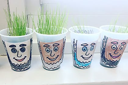 Plant pots with leprechaun faces drawn on them