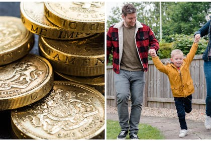 Pound coins | Mum and dad holding hands with young boy