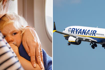 child and mum on plane / Ryanair flight