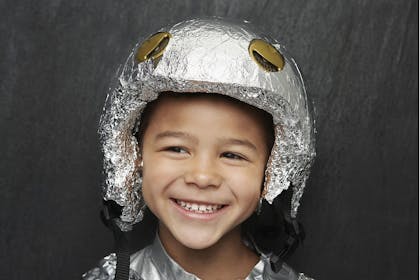 Girl in foil helmet