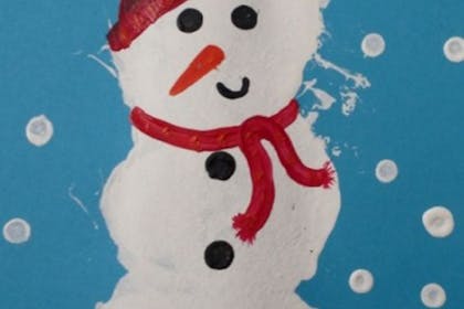 snowman painted using cotton wool and cotton buds