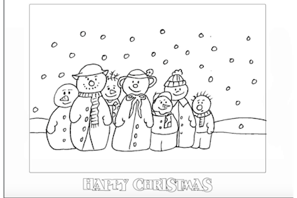 printout Christmas card showing a group of snowmen