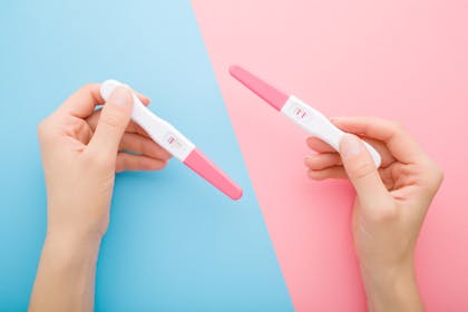 A positive and a negative pregnancy test