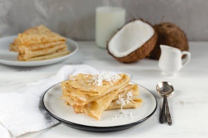 Coconut milk pancakes with shredded coconut