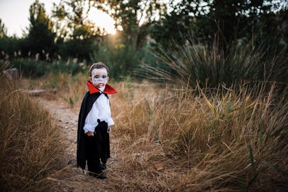 A little boy dressed as Dracula