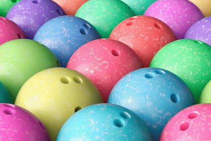 close up of coloured bowling balls