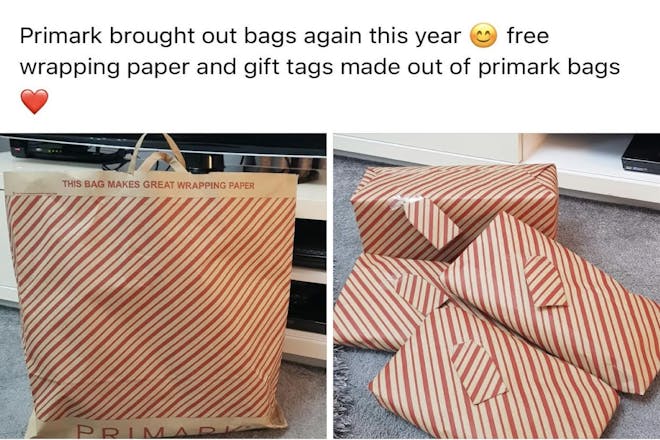 Left: a Primark bagRight: Gifts wrapped in Primark paper bag