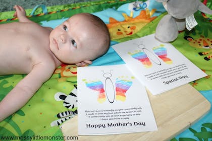 Baby footprints butterfly with Mother's Day poem