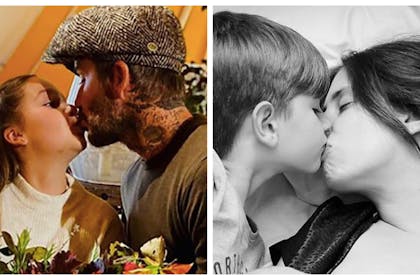 Celebrities snapped kissing their kids on the lips