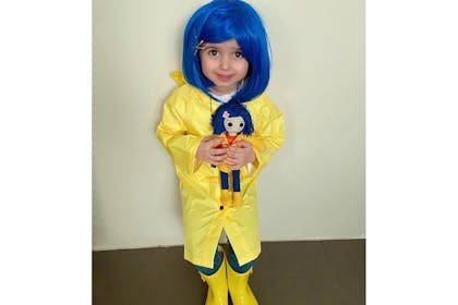 Little girl dressed as Coraline for World Book Day