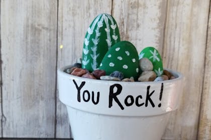 'You Rock!' plant pots with painted stone cacti