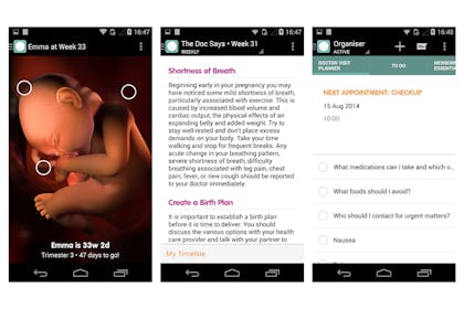 Screenshots of Sprout Pregnancy app