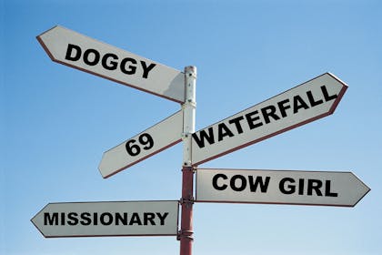 Signposts with sex positions on them, such as missionary and doggy