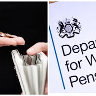 Woman holding coins / Department for Work & Pensions