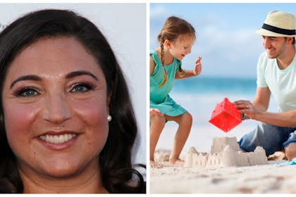 Left: Jo Frost, the TV SupernannyRight: A little girl builds sandcastles with her dad