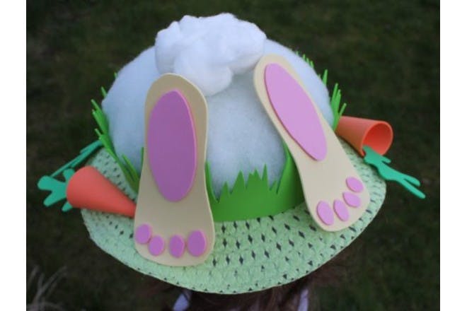Easter hat designed to look like a bunny running away