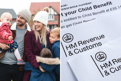 Mum, dad and three children stand outside house | Letter about child benefit from HMRC