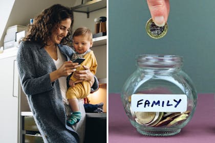 Mum and baby/pound coins in Savings