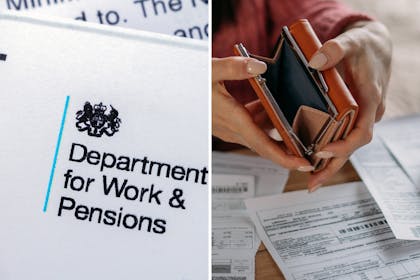 Department for Work and pensions letterhead | Woman's hands looking in empty wallet