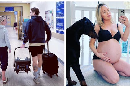 Jorgie Porter and fiance leaving hospital with newborn | Jorgie Porter showing her baby bump