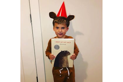 Boy dressed as bear from I Want My Hat Back