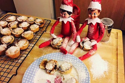 Elves on the Shelf baking mince pies