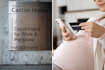 Department for Work and Pensions / pregnant woman checking bank