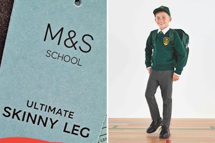 Left: Clothes labelRight: boy in school uniform