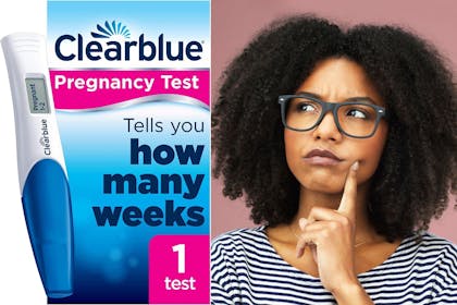 Woman wondering how many weeks pregnant with Clear Blue pregnancy test