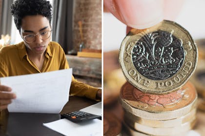 Woman pays bill / UK pound