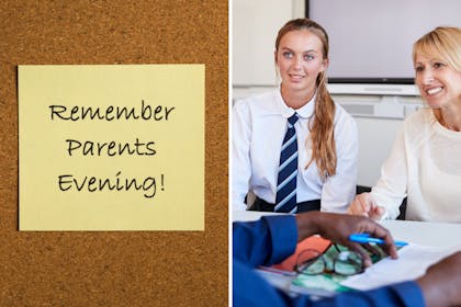 parents evening post-it note / mother and daughter in school parents evening