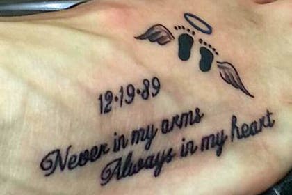 Miscarriage tattoo reading Never in my arms always in my heart