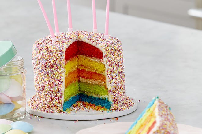 Rainbow layer cake. Easy rainbow birthday cake recipe