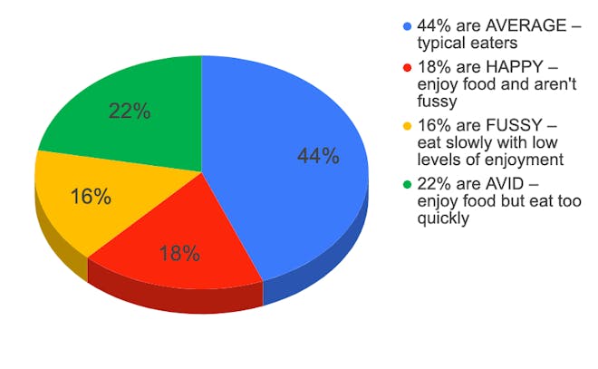 A pie chart showing the 4 types of eaters